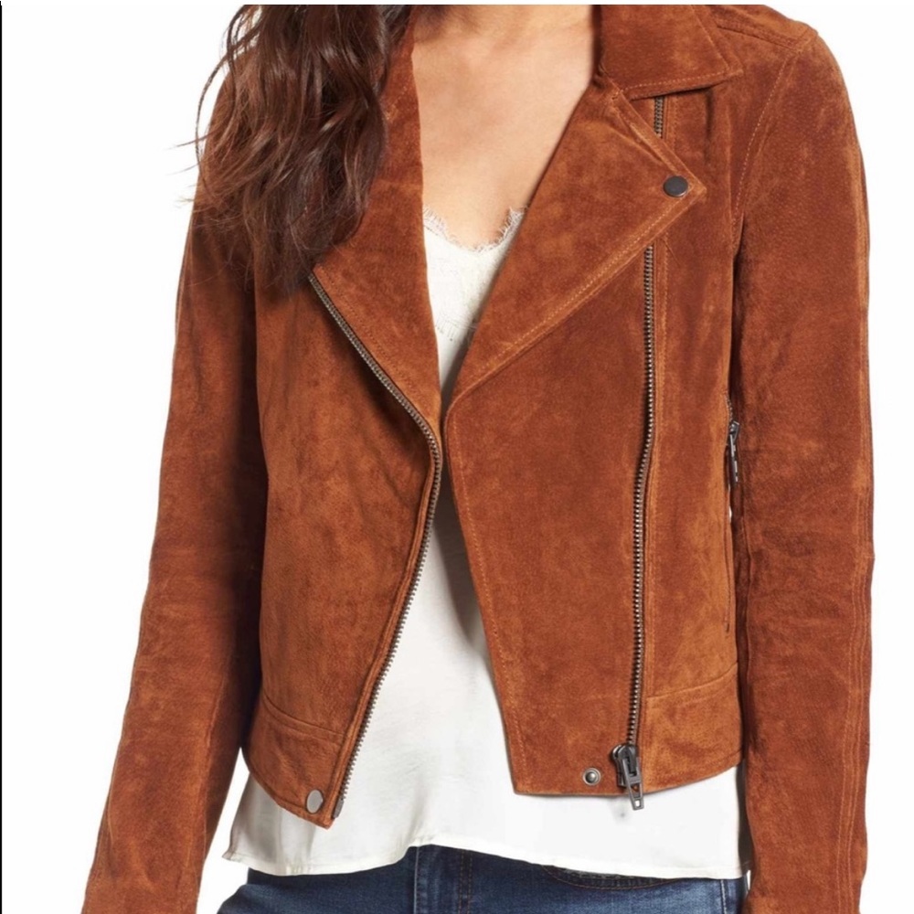 BlankNYC Suede Moto Jacket in Cognac